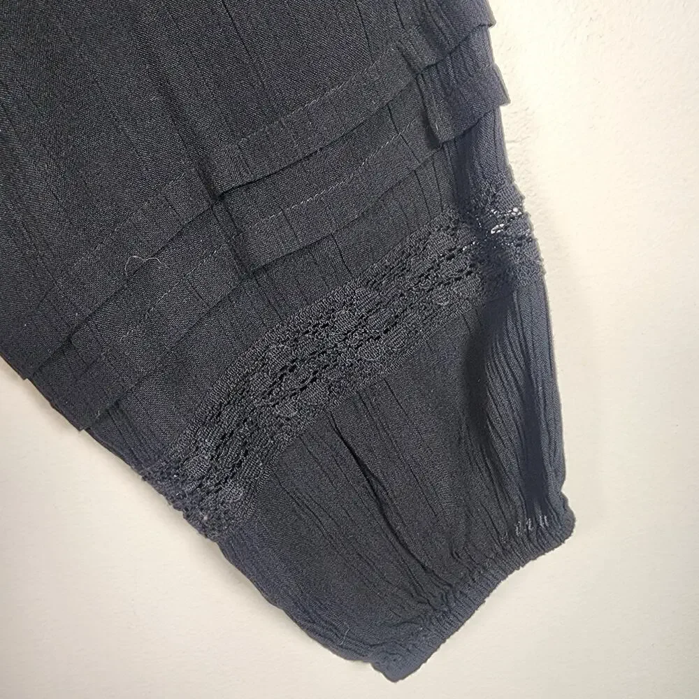 American Eagle Womens Embroidered Peasant Top Peplum Open Back Tie Black Sz XS - Picture 5 of 13